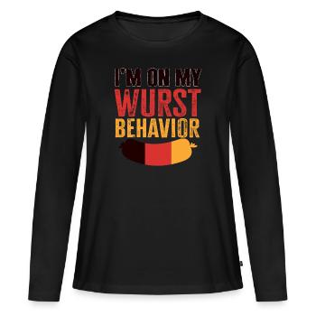 Je suis sur mon comportement de saucisse - T-shirt manches longues Premium bio Femme - noir - Devant - Julia (174cm)