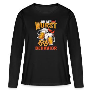 Je suis sur mon comportement de saucisse - T-shirt manches longues Premium bio Femme - noir - Devant - Julia (174cm)
