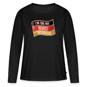 Je suis sur mon comportement de saucisse - T-shirt manches longues Premium bio Femme - noir - Devant - Julia (174cm)
