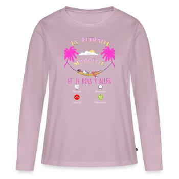 Femme A La Retraite Hamac Idée Cadeau Humour - T-shirt manches longues Premium bio Femme - rose poudré - Devant - Julia (174cm)