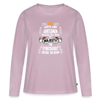 Gynécologie T drôle de dicton Gynécologie de motif - T-shirt manches longues Premium bio Femme - rose poudré - Devant - Julia (174cm)