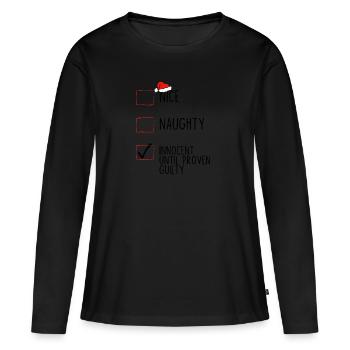 Nice Naughty Innocent jusqu’à preuve du contraire - T-shirt manches longues Premium bio Femme - noir - Devant - Julia (174cm)