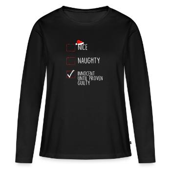 Nice Naughty Innocent jusqu’à preuve du contraire - T-shirt manches longues Premium bio Femme - noir - Devant - Julia (174cm)