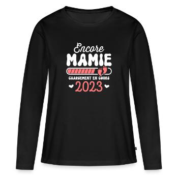 Encore Mamie chargement en cours 2023 - T-shirt manches longues Premium bio Femme - noir - Devant - Julia (174cm)