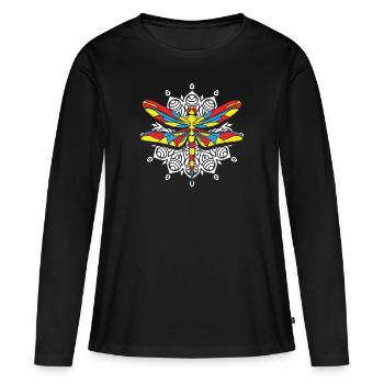 Libelle Libelle Libellen Mandala - Frauen Premium Bio Langarmshirt - Schwarz - Vorne - Julia (174cm)