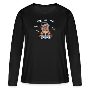 Capybara - Frauen Premium Bio Langarmshirt - Schwarz - Vorne - Julia (174cm)