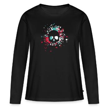 Éclaboussure de couleur de crâne d'Halloween - T-shirt manches longues Premium bio Femme - noir - Devant - Julia (174cm)