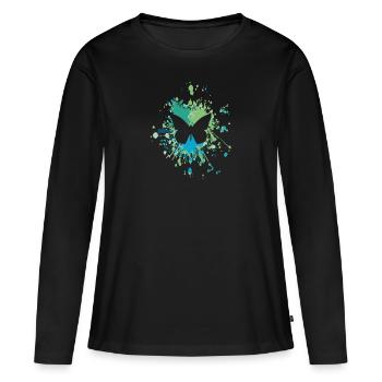 Éclaboussure de couleur papillon - T-shirt manches longues Premium bio Femme - noir - Devant - Julia (174cm)