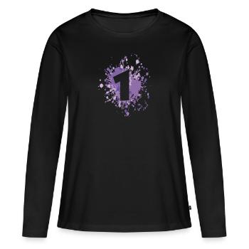 Numéro La 1ère éclaboussure de couleur - T-shirt manches longues Premium bio Femme - noir - Devant - Julia (174cm)