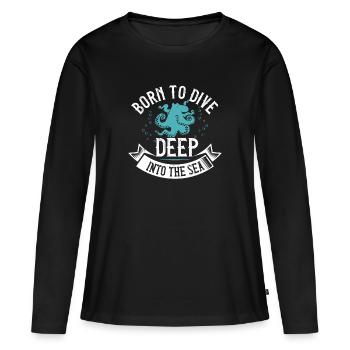Né pour plonger profondément dans la mer - T-shirt manches longues Premium bio Femme - noir - Devant - Julia (174cm)