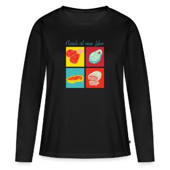 La viande mange la vie - T-shirt manches longues Premium bio Femme - noir - Devant - Julia (174cm)