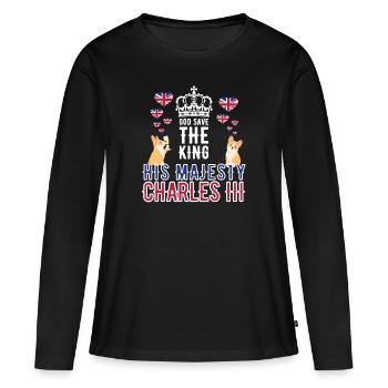Couronnement du roi britannique Charles Angleterre Drapeau - T-shirt manches longues Premium bio Femme - noir - Devant - Julia (174cm)