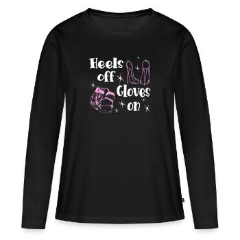 Boxing Heels Off Gloves On - Idée cadeau boxer femme - T-shirt manches longues Premium bio Femme - noir - Devant - Julia (174cm)