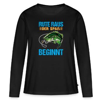 Rute raus der Spaß beginnt - Frauen Premium Bio Langarmshirt - Schwarz - Vorne - Julia (174cm)