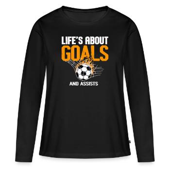 La vie est faite de buts et de passes décisives Football de futbol - T-shirt manches longues Premium bio Femme - noir - Devant - Julia (174cm)