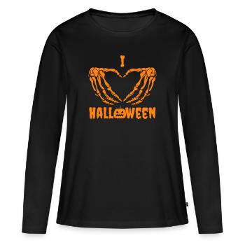 Ich liebe Halloween Spuk Skelett - Frauen Premium Bio Langarmshirt - Schwarz - Vorne - Julia (174cm)