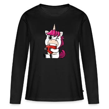 La licorne mord dans un cœur amoureux - T-shirt manches longues Premium bio Femme - noir - Devant - Julia (174cm)