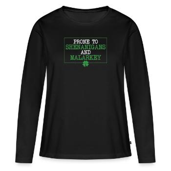 Anfällig für Blödsinn & Malarkey Fun Clovers St. - Frauen Premium Bio Langarmshirt - Schwarz - Vorne - Julia (174cm)