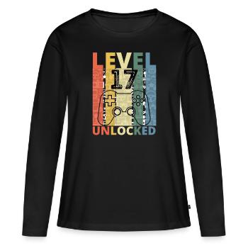 Niveau 17 Débloqué Funny Gamer Birthday dix-sept - T-shirt manches longues Premium bio Femme - noir - Devant - Julia (174cm)