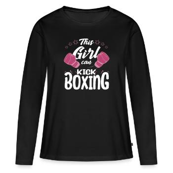 Girl Can Kickboxing Boxing Gloves Gift Idea - Frauen Premium Bio Langarmshirt - Schwarz - Vorne - Julia (174cm)
