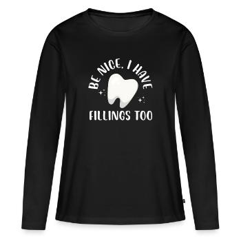 sois gentil j’ai aussi des garnitures Design - T-shirt manches longues Premium bio Femme - noir - Devant - Julia (174cm)