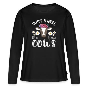 Just a Girl who loves Cows - Frauen Premium Bio Langarmshirt - Schwarz - Vorne - Julia (174cm)