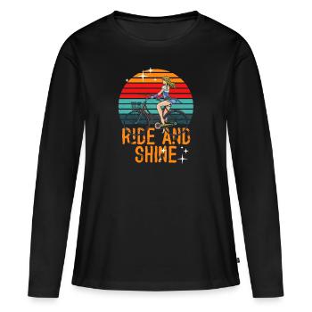 Ride And Shine - Vélos VTT Hommes Femmes - T-shirt manches longues Premium bio Femme - noir - Devant - Julia (174cm)