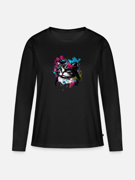 Aquarell süßes Kätzchen - Frauen Premium Bio Langarmshirt - Schwarz
