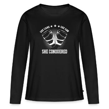 Boxing She Came She Shaw She Conquered Boxer Gift - Frauen Premium Bio Langarmshirt - Schwarz - Vorne - Julia (174cm)
