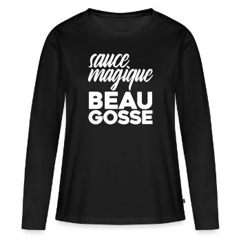 Sauce Magique Beau Gosse - T-shirt manches longues Premium bio Femme - noir - Devant - Julia (174cm)