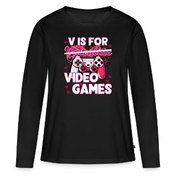 Valentinstag gaming funny design - Frauen Premium Bio Langarmshirt - Schwarz - Vorne - Julia (174cm)