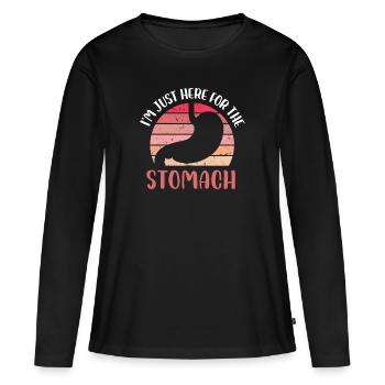 Je suis juste ici pour le design de l’estomac - T-shirt manches longues Premium bio Femme - noir - Devant - Julia (174cm)