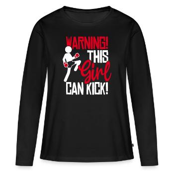 Dieses Mädchen kann kicken! Kickboxen Spruch Boxen - Frauen Premium Bio Langarmshirt - Schwarz - Vorne - Julia (174cm)