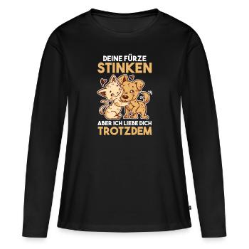 Deine Fürze stinken aber Ich liebe Dich - Frauen Premium Bio Langarmshirt - Schwarz - Vorne - Julia (174cm)