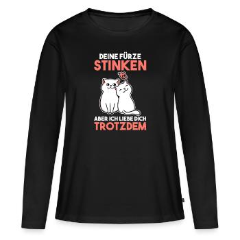 Deine Fürze stinken aber Ich liebe Dich - Frauen Premium Bio Langarmshirt - Schwarz - Vorne - Julia (174cm)