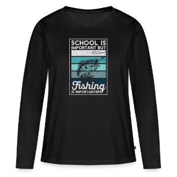Schule ist wichtig, aber Angeln ist noch wichtiger - Frauen Premium Bio Langarmshirt - Schwarz - Vorne - Julia (174cm)