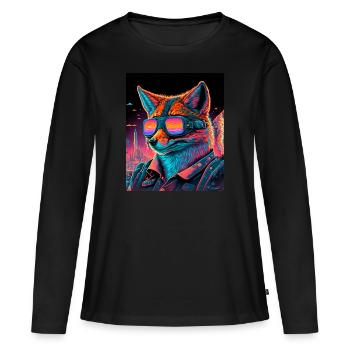 Retro Futuristic Synthwave Fox - Frauen Premium Bio Langarmshirt - Schwarz - Vorne - Julia (174cm)