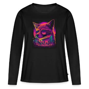 Retro Futuristic Synthwave Fox - Frauen Premium Bio Langarmshirt - Schwarz - Vorne - Julia (174cm)