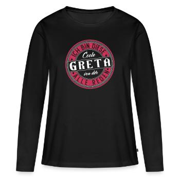 Greta Geschenkidee Geschenk Geburtstag - Frauen Premium Bio Langarmshirt - Schwarz - Vorne - Julia (174cm)