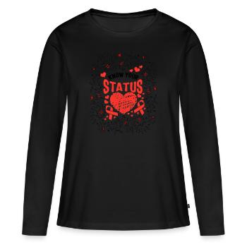 Chemise des Journées du sida des mots, Connaissez votre statut Ruban rouge - T-shirt manches longues Premium bio Femme - noir - Devant - Julia (174cm)