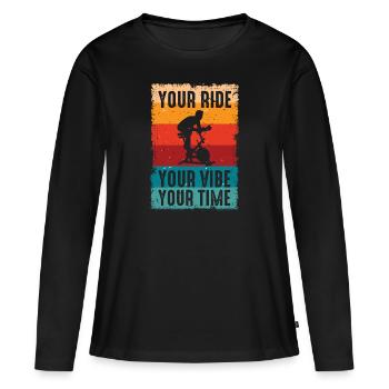 Votre balade Votre ambiance Votre temps Gym de motivation - T-shirt manches longues Premium bio Femme - noir - Devant - Julia (174cm)