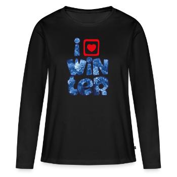 Mots d’hiver avec flocons de neige pour les amateurs d’hiver - T-shirt manches longues Premium bio Femme - noir - Devant - Julia (174cm)