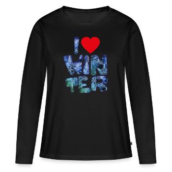 Mots d’hiver avec flocons de neige pour les amateurs d’hiver - T-shirt manches longues Premium bio Femme - noir - Devant - Julia (174cm)