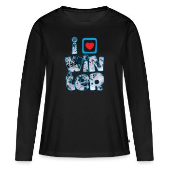 Mots d’hiver avec flocons de neige pour les amateurs d’hiver - T-shirt manches longues Premium bio Femme - noir - Devant - Julia (174cm)