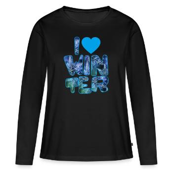 Mots d’hiver avec flocons de neige pour les amateurs d’hiver - T-shirt manches longues Premium bio Femme - noir - Devant - Julia (174cm)