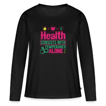 LA SANTÉ CONSISTE UNIQUEMENT EN LA TEMPÉRANCE - T-shirt manches longues Premium bio Femme - noir - Devant - Julia (174cm)
