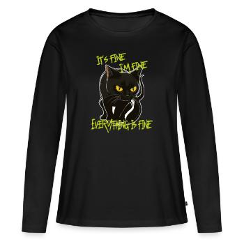 It´s fine Alles ist gut Lustig Katze - Frauen Premium Bio Langarmshirt - Schwarz - Vorne - Julia (174cm)