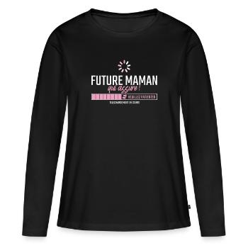 Annonce Future Maman cadeau de naissance - T-shirt manches longues Premium bio Femme - noir - Devant - Julia (174cm)