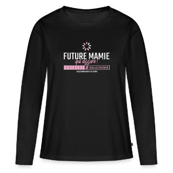 Annonce Future Mamie cadeau de naissance - T-shirt manches longues Premium bio Femme - noir - Devant - Julia (174cm)