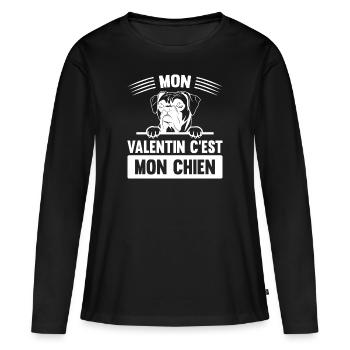 MON VALENTIN C EST MON CHIEN - T-shirt manches longues Premium bio Femme - noir - Devant - Julia (174cm)
